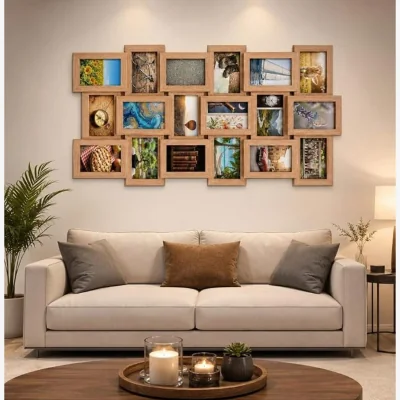 The Range 18 Multi Photo Frame Wood Oak 88x45Cm - Natural Wooden Oak