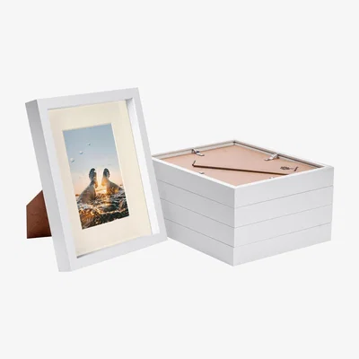The Range 8x10" White 3D Box Photo Frame - 4x6" Mount - Pack of 5 - White/Ivory