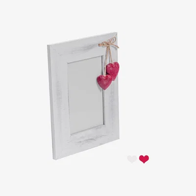 The Range 4x6" Rustic Red Hearts Photo Frame - White