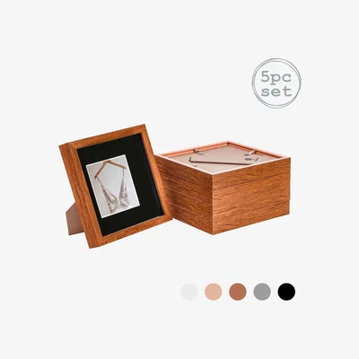 The Range 3D Box Photo Frame - 8 x 8" with 4 x 4" Mount - Pack of 5 - Dark Wood/Black / 20cm