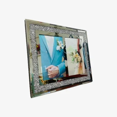 The Range Glass Mirrored Crushed Diamond Double Photo Frame - Silver