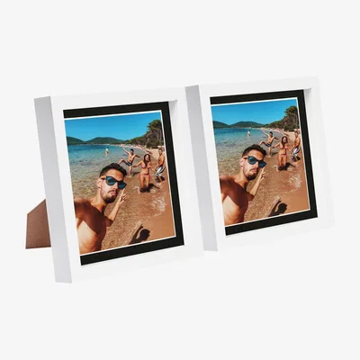 The Range 8x8" White 3D Box Photo Frame - 6x6" Mount - Pack of 2 - White/Black