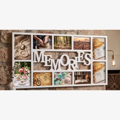 The Range 10 Multi-Aperture White Rectangle 'MEMORIES' Photo Frame 71.8x36.5Cm - Whitey