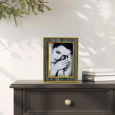 The Range Grey Wood Photo Frame with Gold Trim - Gold and Grey