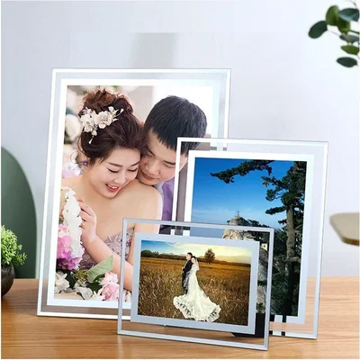 The Range Set of 4 Glass Mirror Photo Frame Silver Picture Frames Clear Display Small - Silver