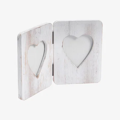 The Range 4x6" Rustic Hearts Folding 2 Photo Frame - White