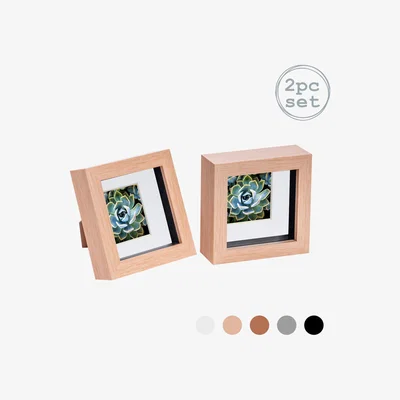 The Range 3D Box Photo Frame - 4 x 4" with 2 x 2" Mount - Pack of 2 - Light Wood