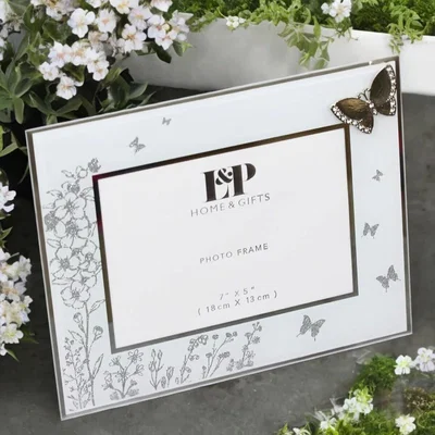 The Range Mirrored Floral Butterfly Glass Photo Standing Frame - Silver
