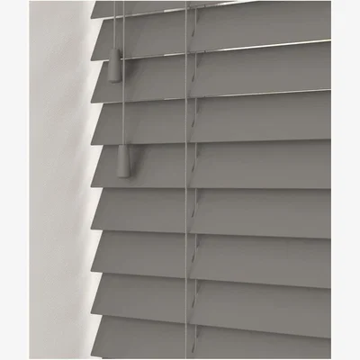The Range Smooth Finish Faux Wood Venetian Blinds with Strings 130cm Drop - Smooth Grey / 90cm