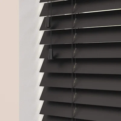 The Range Wooden Venetian Blinds With Strings - Ink Black / 225cm