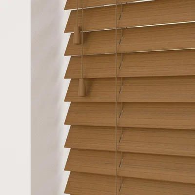The Range Fine Grain Faux Wood Venetian Blinds with Strings - Truffle / 230cm