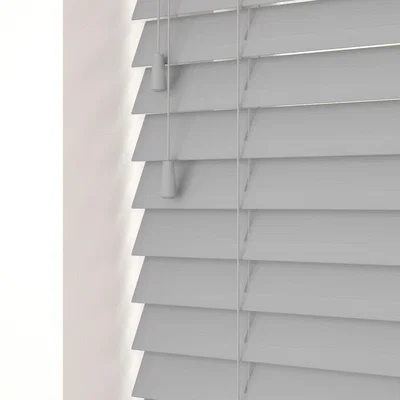 The Range Fine Grain Faux Wood Venetian Blinds with Strings - Dove Grey / 50cm