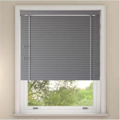 The Range Faux Wood Venetian Blind with tapes - Light Grey / 200cm / 180cm