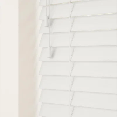 The Range Fine Grain Faux Wood Venetian Blinds with Strings - Ultra White / 140cm