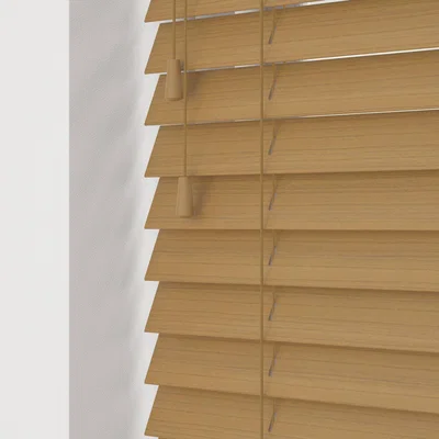 The Range Fine Grain Faux Wood Venetian Blinds with Strings - Sahara Oak / 180cm