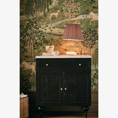 Anthropologie Fern Marble-Top Ash Wood Square Sideboard Cabinet