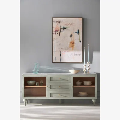 Anthropologie Fern Marble-Top Ash Wood Sideboard