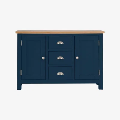 Chiltern Oak Furniture Rutland Blue Painted Oak 2 Door 3 Drawer Large Sideboard