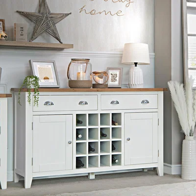 Chiltern Oak Furniture Chester White Painted Oak 2 Door Large Sideboard With Wine Rack