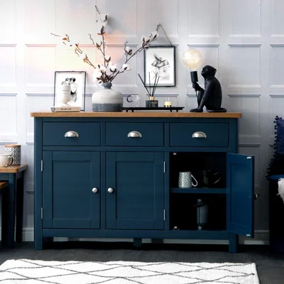 Chiltern Oak Furniture Rutland Blue Painted Oak 3 Door 3 Drawer Large Sideboard