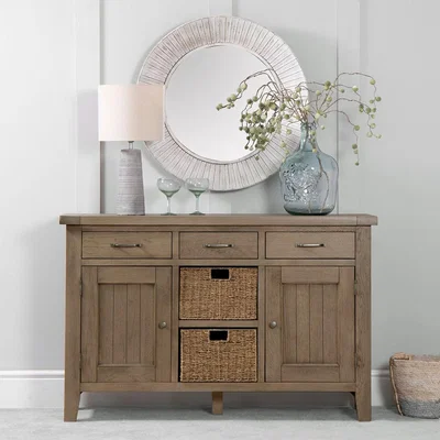 Chiltern Oak Furniture Falmouth Oak Large Sideboard With Wicker Baskets
