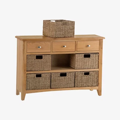 Chiltern Oak Furniture Gloucester Oak 3 Drawer 6 Wicker Basket Cabinet