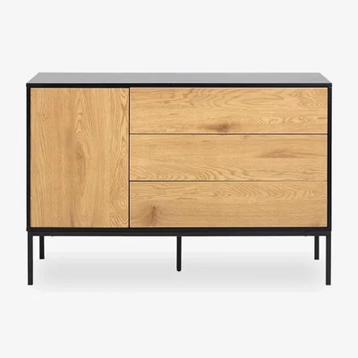 Cult Furniture Seaford 3 Drawer Sideboard, Oak & Black