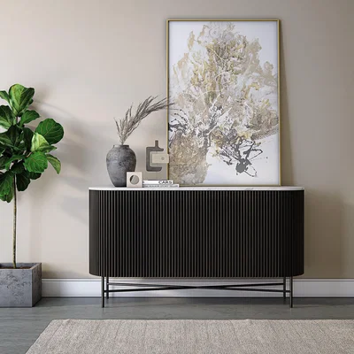 Dunelm Kiera Large Sideboard, Mango Wood & Real Marble Black