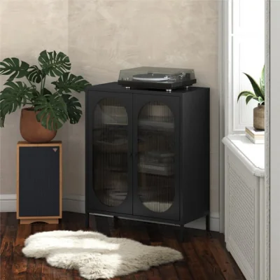 Dunelm Return - Luna Small Fluted Sideboard, Glass, Black
