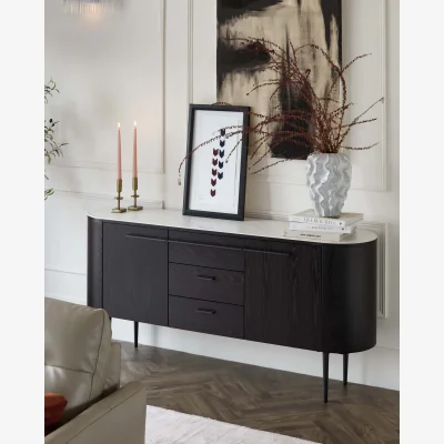 Danetti Manhattan Black Ash and Marbled Ceramic Large Sideboard