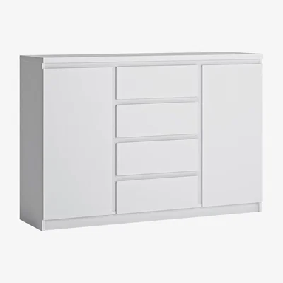 Furniture123 Matte White Sideboard with 2 Doors and 4 Drawers - Fribo