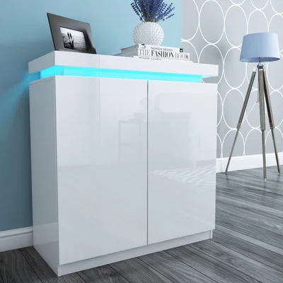 Furniture123 High Gloss White Storage Sideboard with LED Lighting - Tiffany