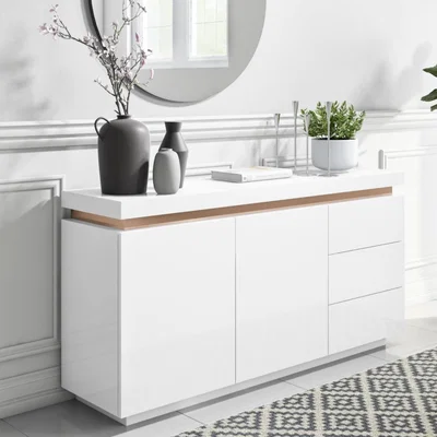 Furniture123 White Gloss Sideboard with Brass Inlay - Vivienne