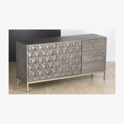 Furniture123 Large Sideboard in Grey Wash with Gold Legs and Drawers - Alice