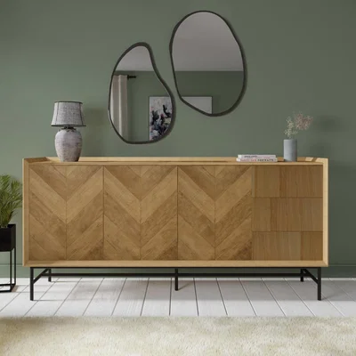 Furniture123 Chevron Oak Sideboard with 3 Storage Drawers - Telsa