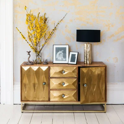 Graham & Green Umberto Three Drawer Brass Sideboard