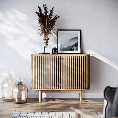Homebase Finch Small Slatted Sideboard - Oak