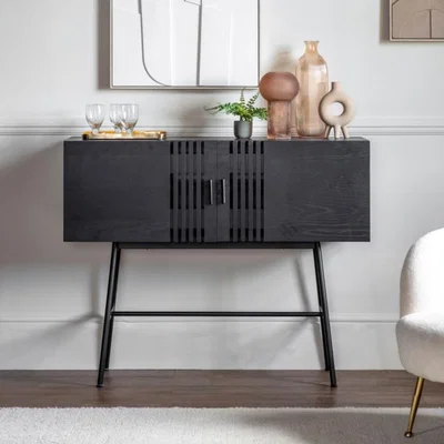 Knees Holsen Tall Oak Veneer Sideboard - Black