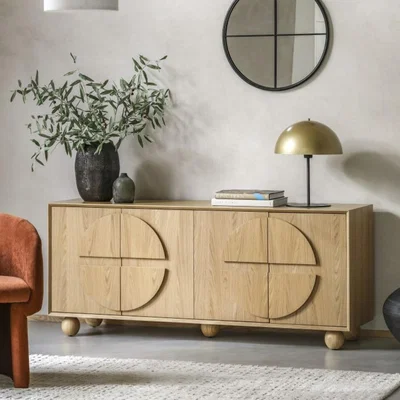 Knees Geo 4 Door Oak Finish Sideboard - Natural
