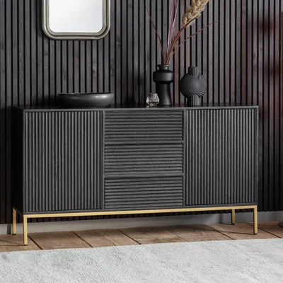 Knees Whittle Mango Wood Sideboard - Black