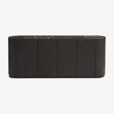 Kave Home Nemore 4-door oak veneer sideboard with Emperador marble-effect ceramic top, FSC Mix Credit, 200 x 45 cm