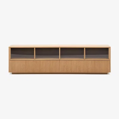 Kave Home Helvine sideboard 4 doors and 2 drawers oak veneer and tempered glass, 200 x 54 cm FSC 100%