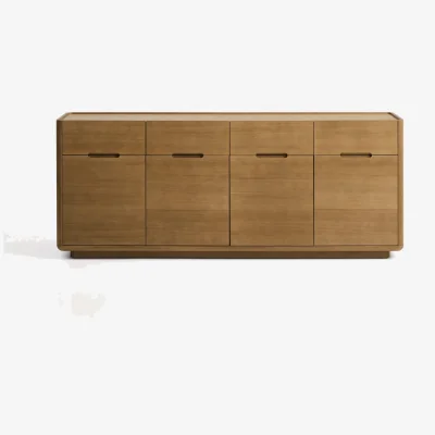 Kave Home Arelida sideboard in oak veneer and solid oak wood with light brown finish 200 x 80cm