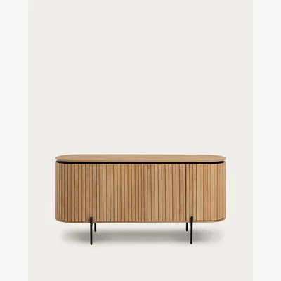 Kave Home Licia solid mango wood sideboard with 4 doors and black finish metal, 170 x 80 cm