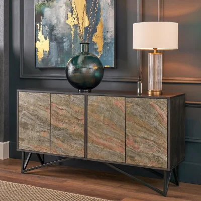 La Redoute Vesto Mango Wood & Stone Veneer 4 Door Sideboard
