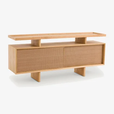 La Redoute Propono Console Sideboard in Oak Veneer and Leather