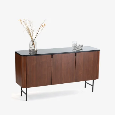 La Redoute Helina 3-Door Walnut Veneer & Glass Sideboard