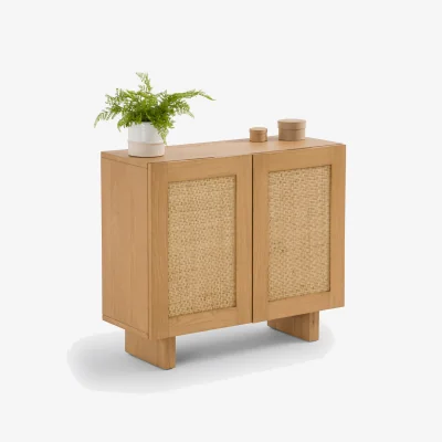 La Redoute Arty Sofa Back Or Sideboard in Oak, Veneer and Rattan Cane