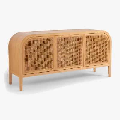 La Redoute Madara Oak Veneer and Rattan Cane 3-Door Sideboard