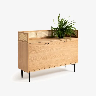 La Redoute Noya Sideboard in Solid Oak and Rattan Cane